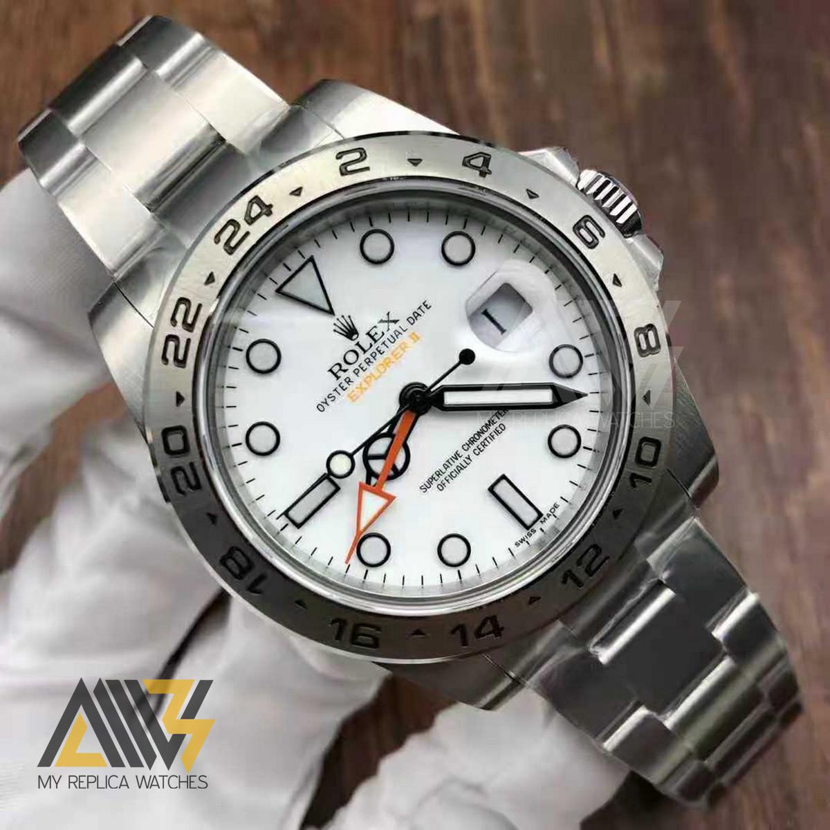 Explorer II 216570 GMT 42mm 904L Stainless Steel Case GMF 1:1 Best Edition White Dial On Stainless Steel Bracelet A3187 (Correct Hand Stack)